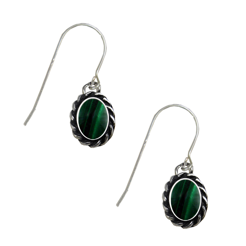 Sterling Silver Malachite Gemstone Drop Dangle Earrings